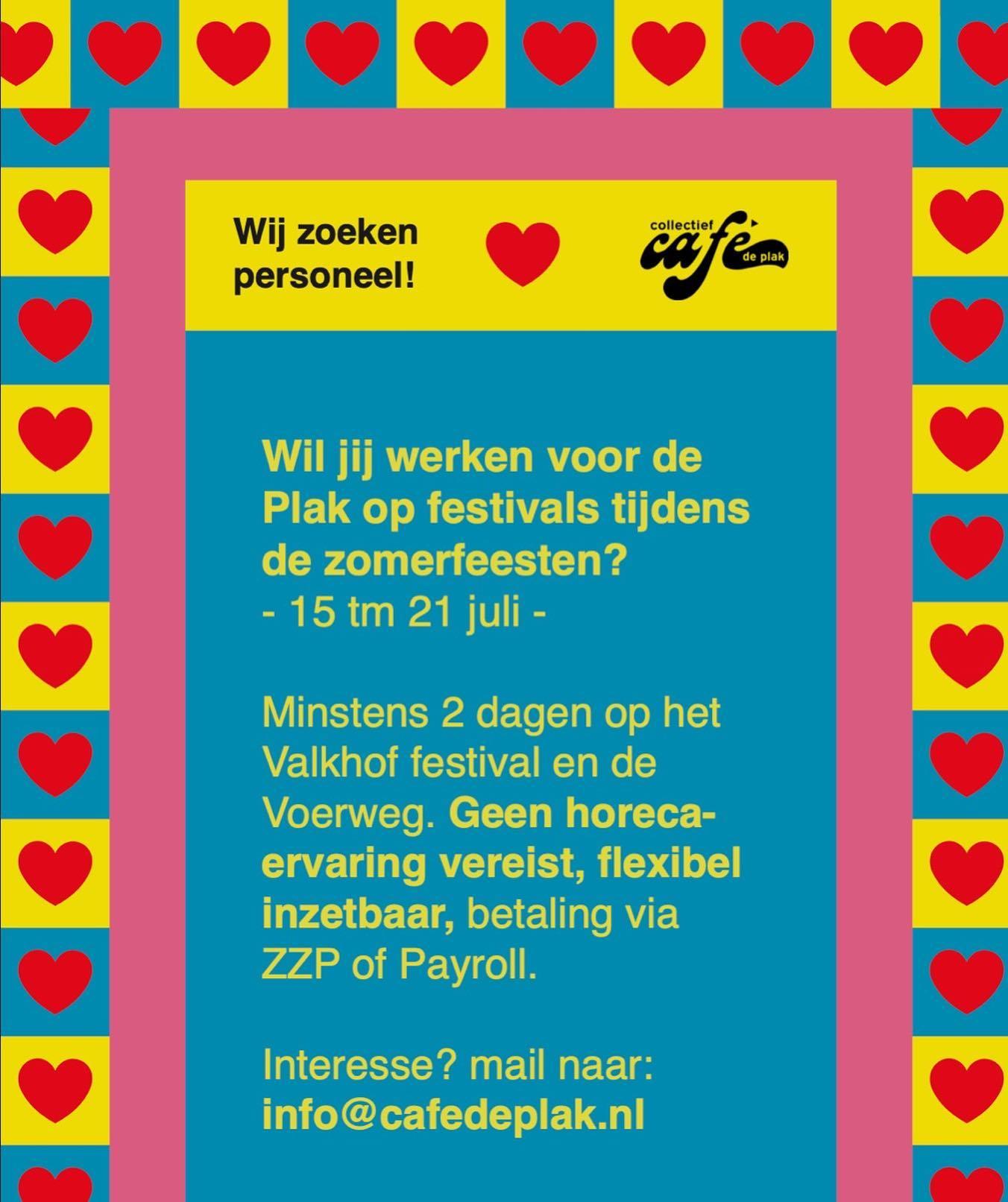 vacature vierdaagse zomerfeesten nijmegen 2024 cafe de plak valkhof voerweg
